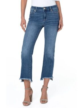 NWT LIVERPOOL HANNAH CROP FLARE CURVED FRAY HEM JEAN / ORIELLE